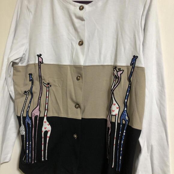 BLAIR Women’s giraffe applique Button Down Colorblock Cardigan Size Medium - Picture 1 of 9